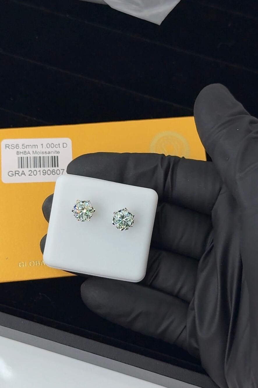 1.00ct D Moissanite Stud Earrings with GRA Certificate